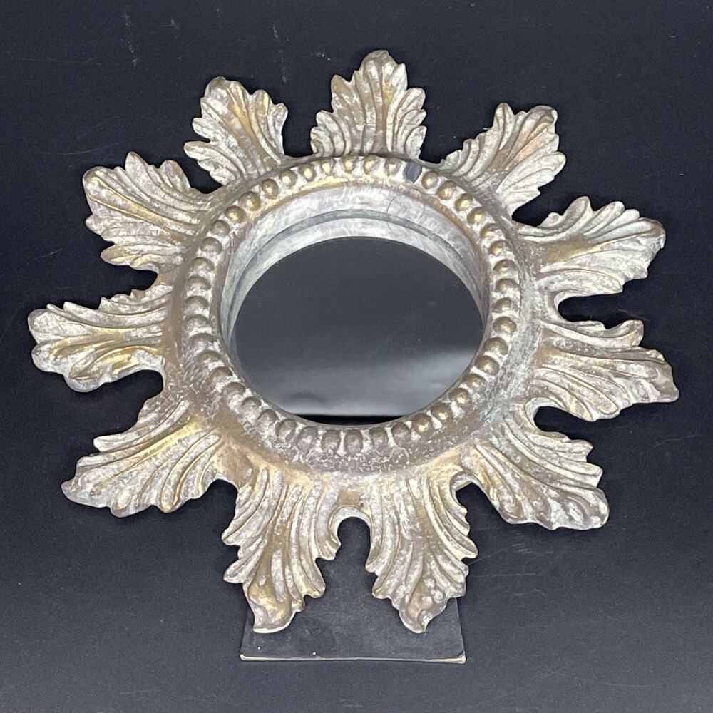 Vtg MCM 1960-80s Giltwood Italian Rococo Style Sunburst Mirror 8.5" Desktop/Wall